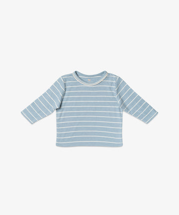 Edward Baby T-Shirt, Dusty Blue Fine Stripe