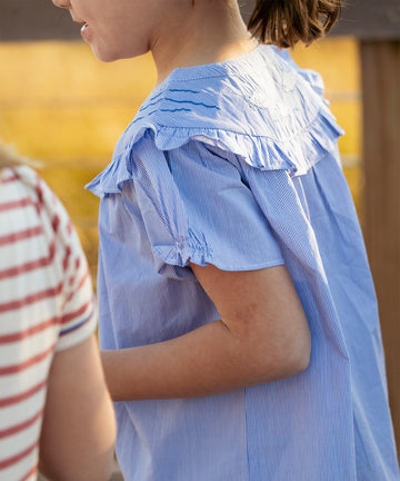 Margo Blouse, Blue Pinstripe