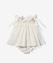 Olive Baby Dress, Cream Windowpane