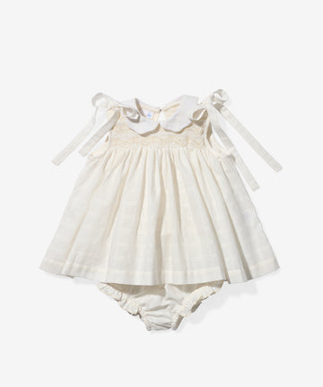 Olive Baby Dress, Cream Windowpane