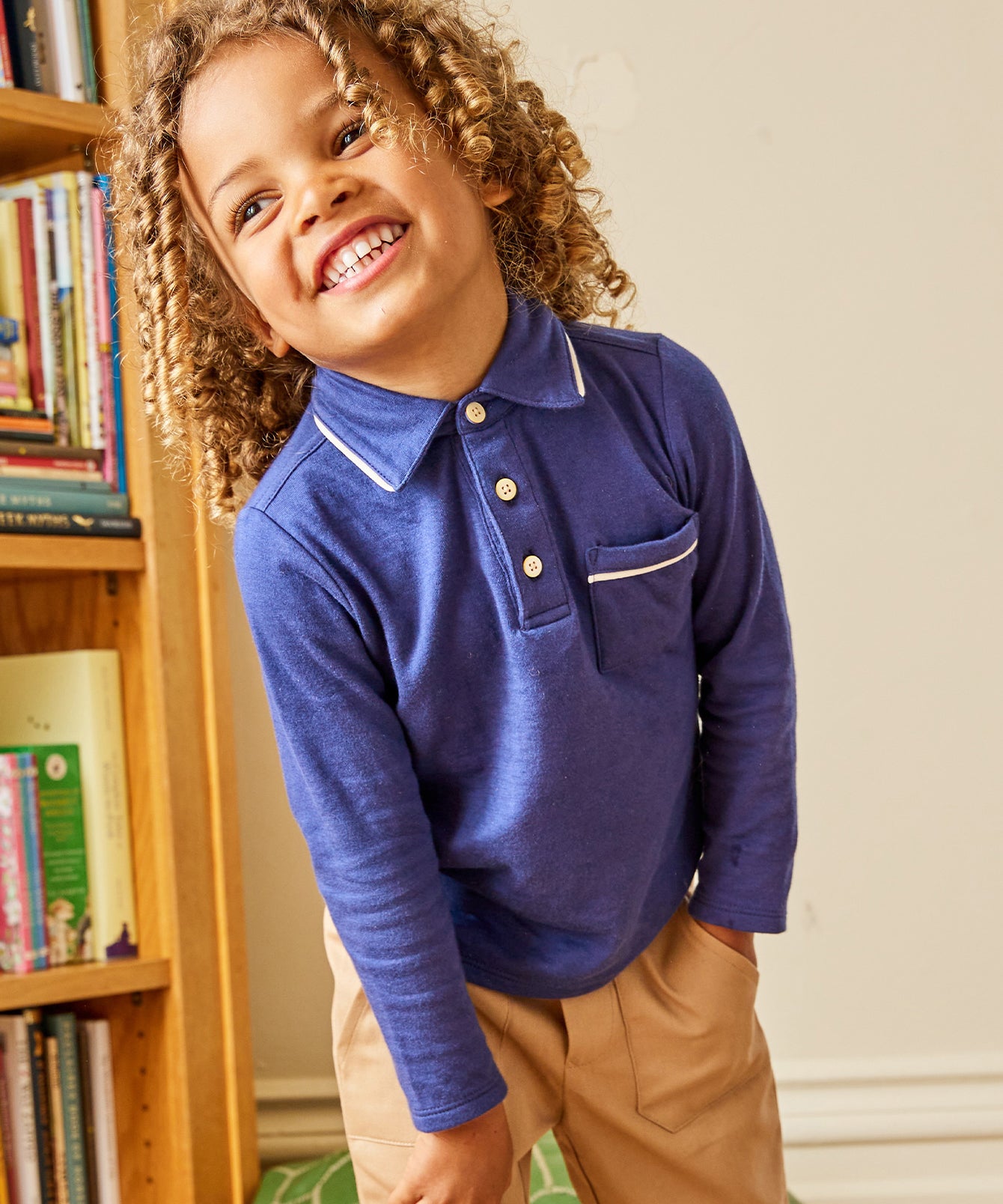 Familiar sailor-collar polo shirt - Blue